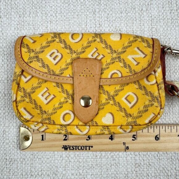 Dooney & Bourke 6" Wristlet Yellow/Tan Leather Trim Logo Snap Pouch Wallet Small - Picture 10 of 14
